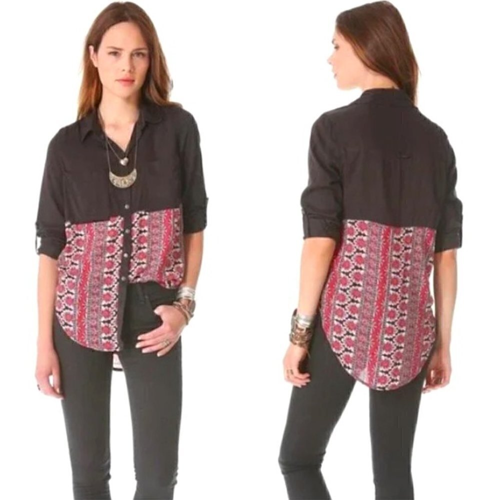 Free People Boho Floral Button down Shirt